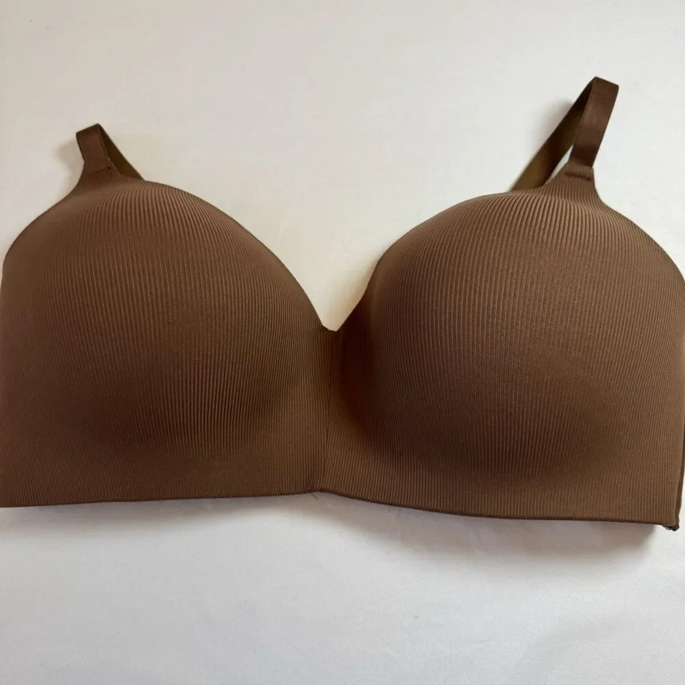 No Boundaries Seamless Wireless Bra Size XXL Brown Ribbed Stretch Comfort